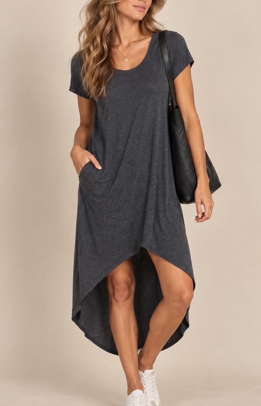 Joah Brown Ribbed High Low Midi Dress Womens S/M Gray Casual Granola Minimal